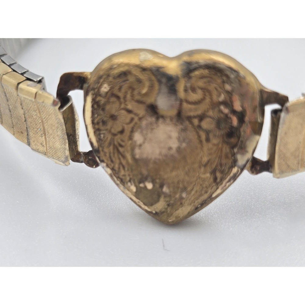 Vintage Speidel USA WWII Sweetheart Bracelet Gold Tone Heart Expansion Stretch